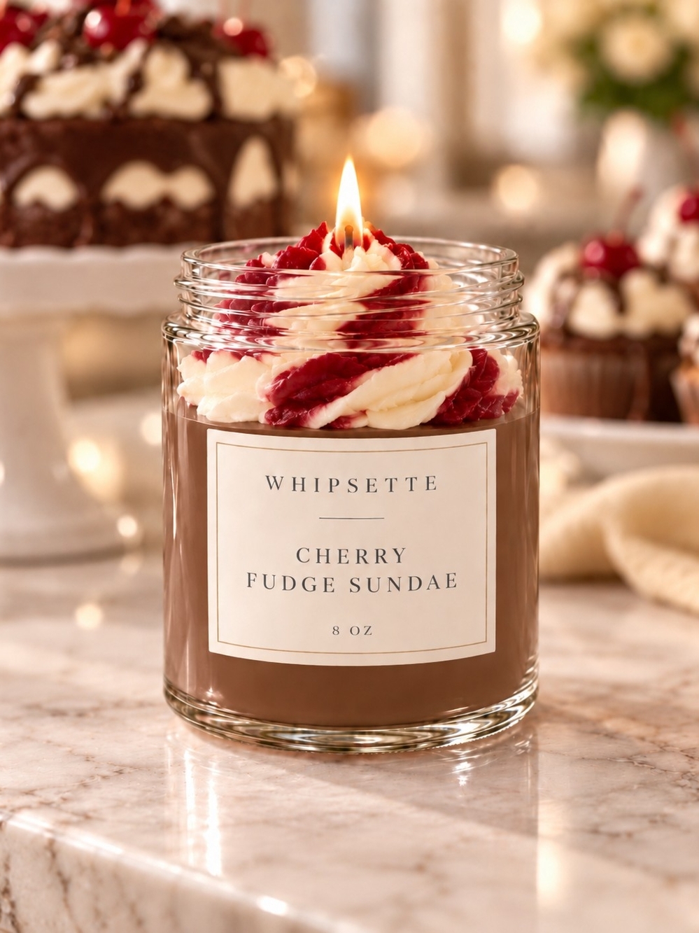 Cherry Fudge Sundae Scented Candle - Red & White
